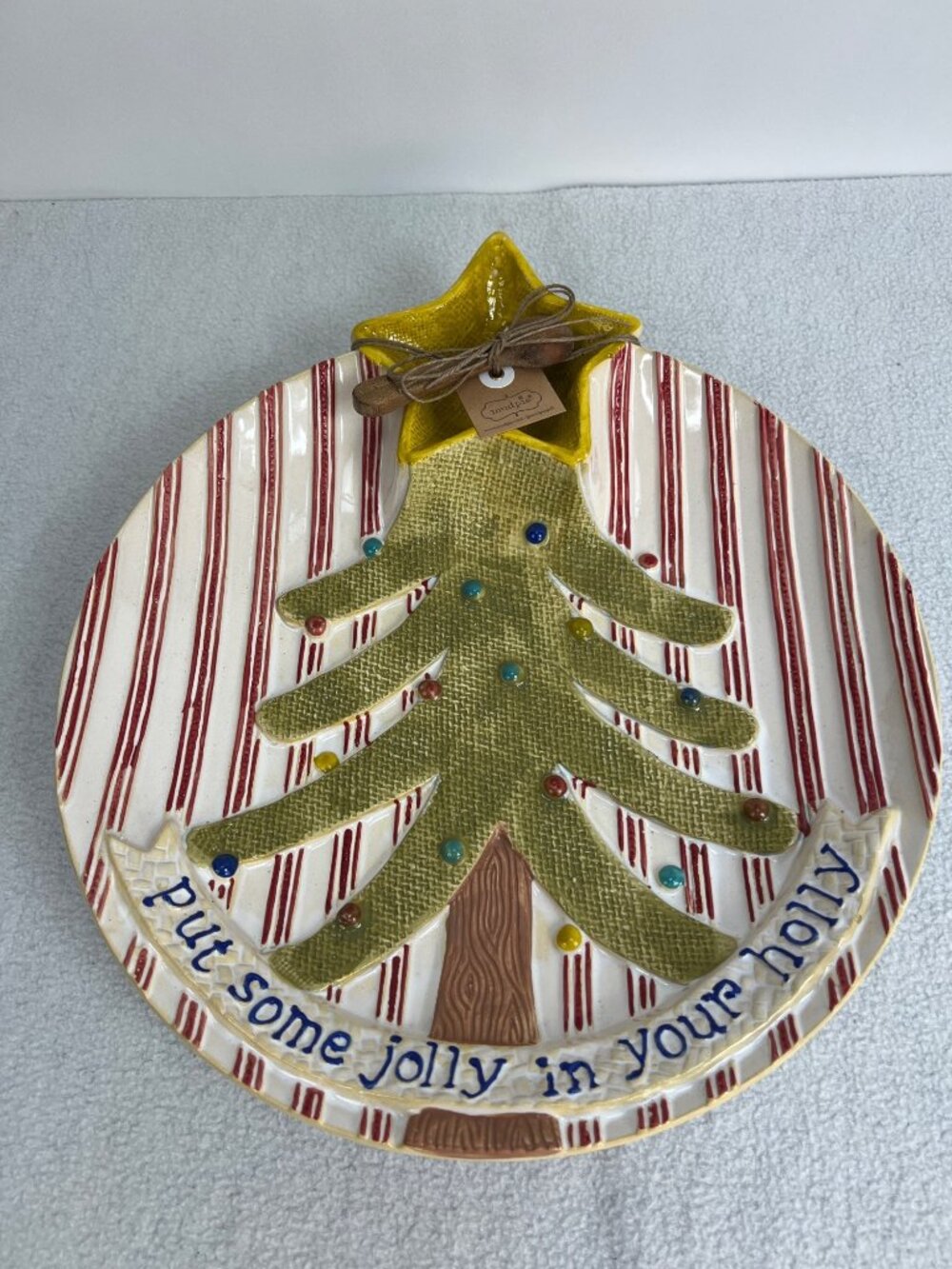 Mud Pie Christmas Tree Serving Platter With Star Dip Bowl 12" Ceramic Holiday Pl